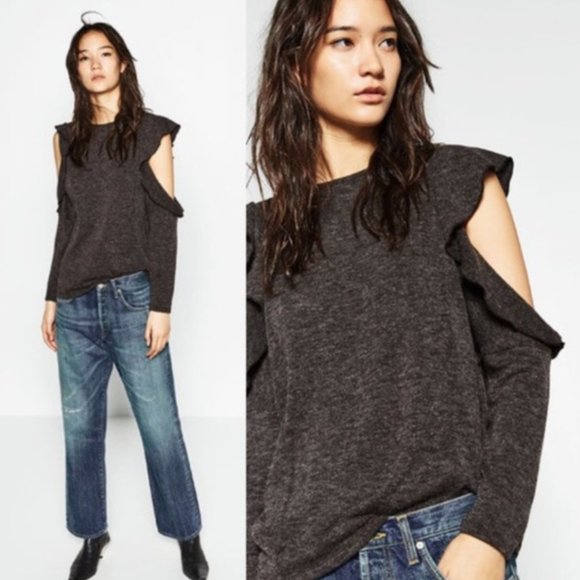 Zara Sweaters - Zara Cold Shoulder Ruffle Sweater in Grey S